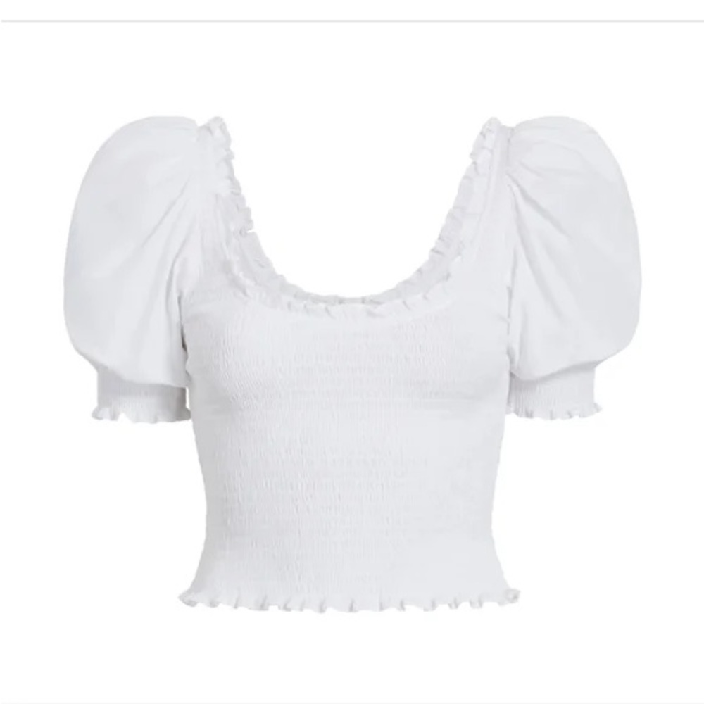 Hill House Aiko Nap Top Shirred White Puff Sleeve Blouse